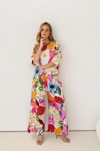 Linen Balloon Slv Top - Bloom Burst