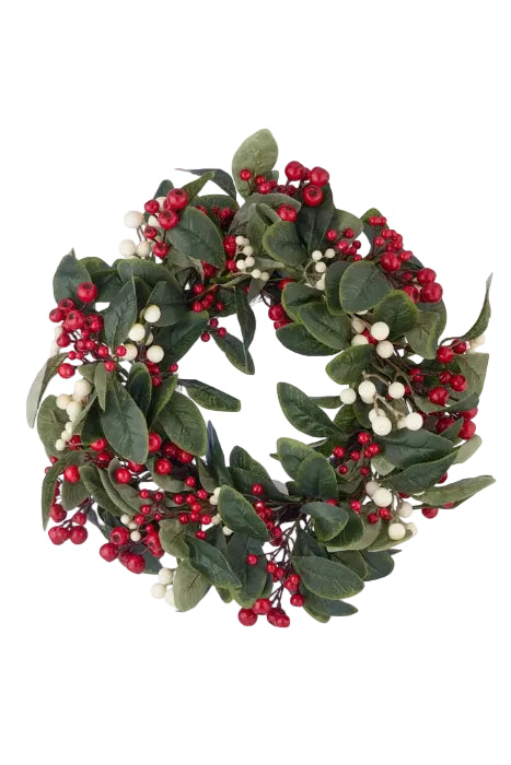 Wreath Full w/Berry Pla 56cm Red/Wht/Grn