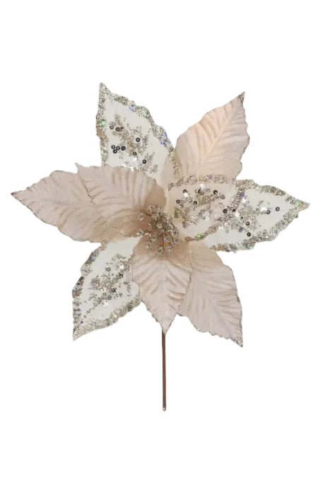 Glitz Blush Poinsettia Stem Fab 30cm Gld