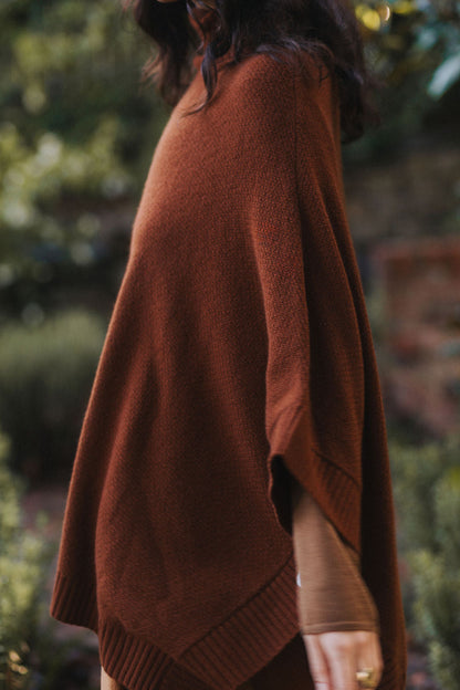 Agnes 100% NZ Lambswool Poncho - Chestnut