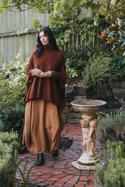 Agnes 100% NZ Lambswool Poncho - Chestnut