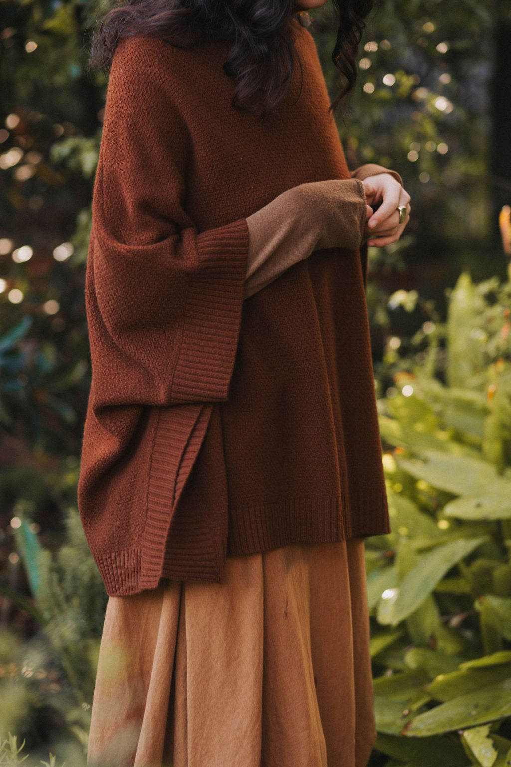 Agnes 100% NZ Lambswool Poncho - Chestnut