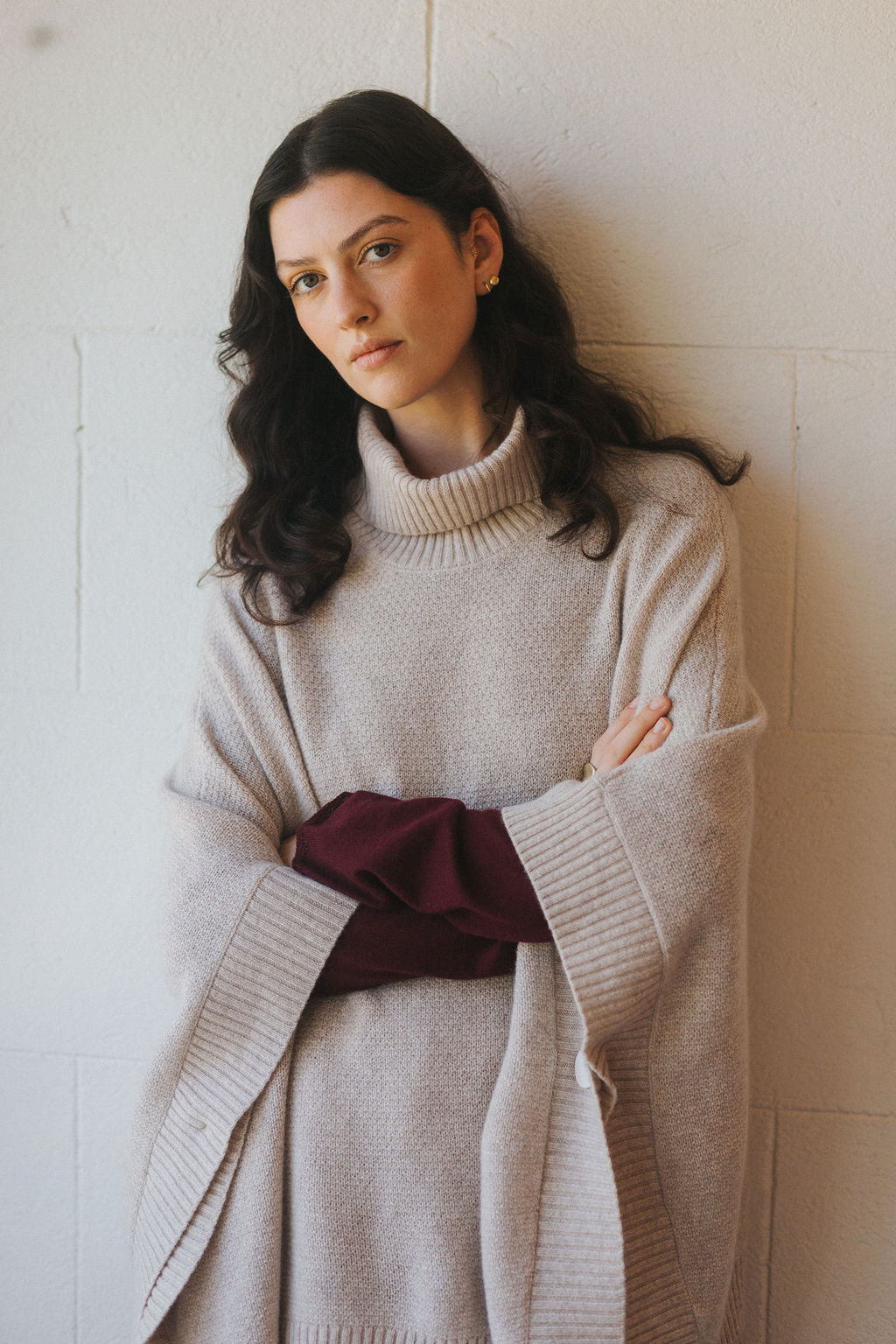 Agnes 100% NZ Lambswool Poncho - Light Oat