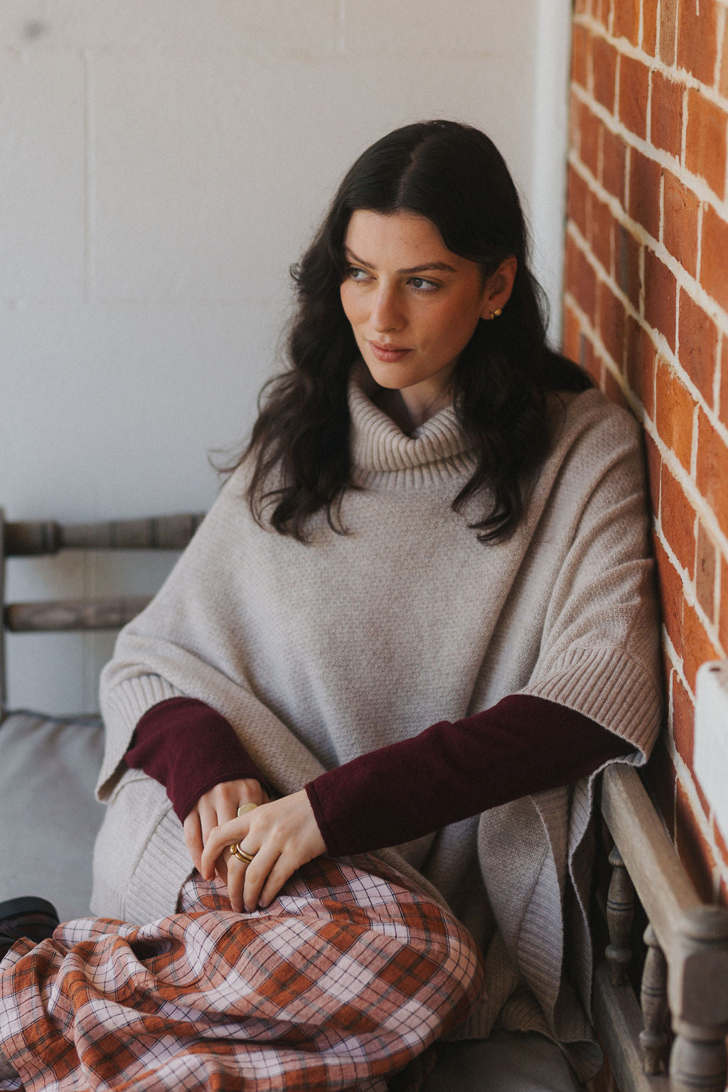 Agnes 100% NZ Lambswool Poncho - Light Oat