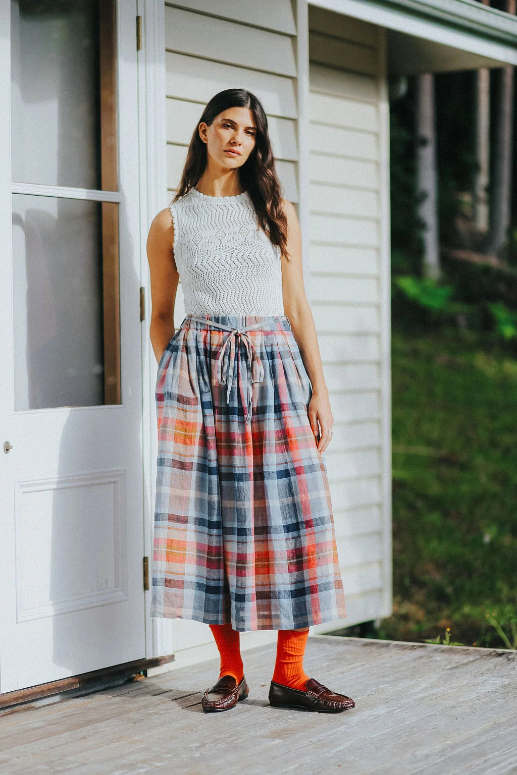 Amelie Check Linen Skirt - Multicolour