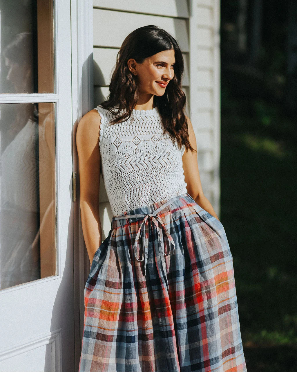 Amelie Check Linen Skirt - Multicolour