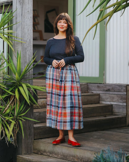 Amelie Check Linen Skirt - Multicolour