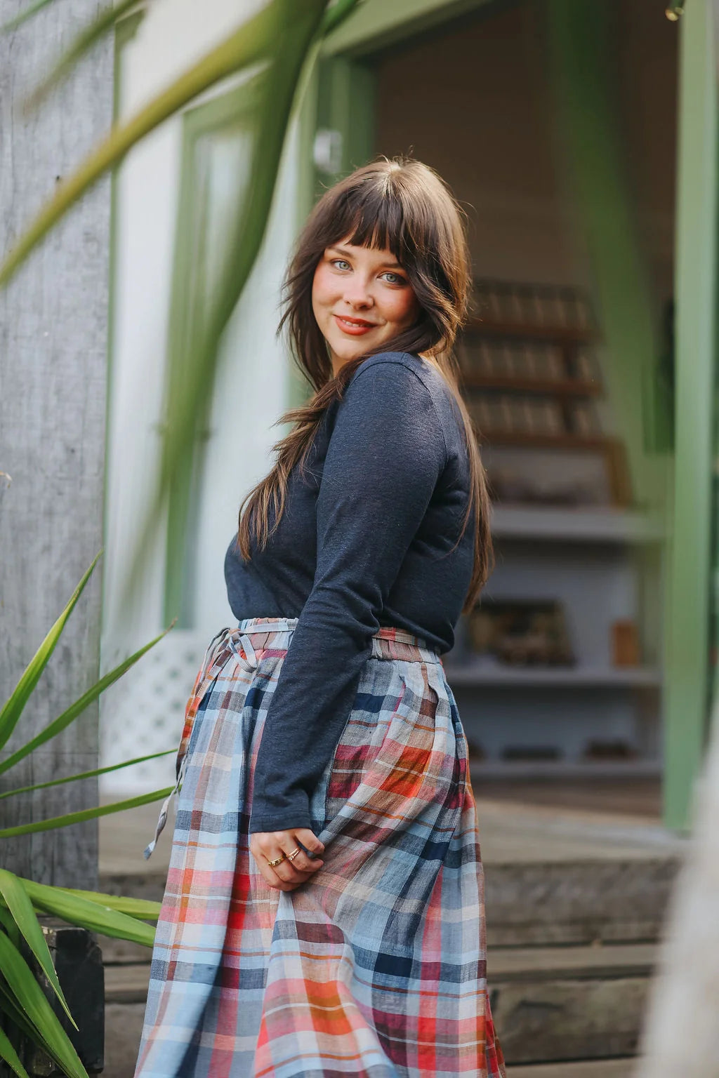 Amelie Check Linen Skirt - Multicolour