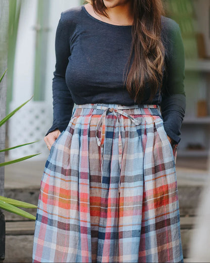 Amelie Check Linen Skirt - Multicolour
