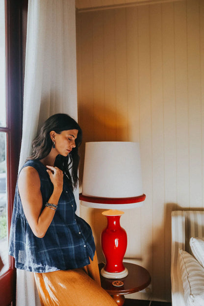 Cara Linen Blue Check Top