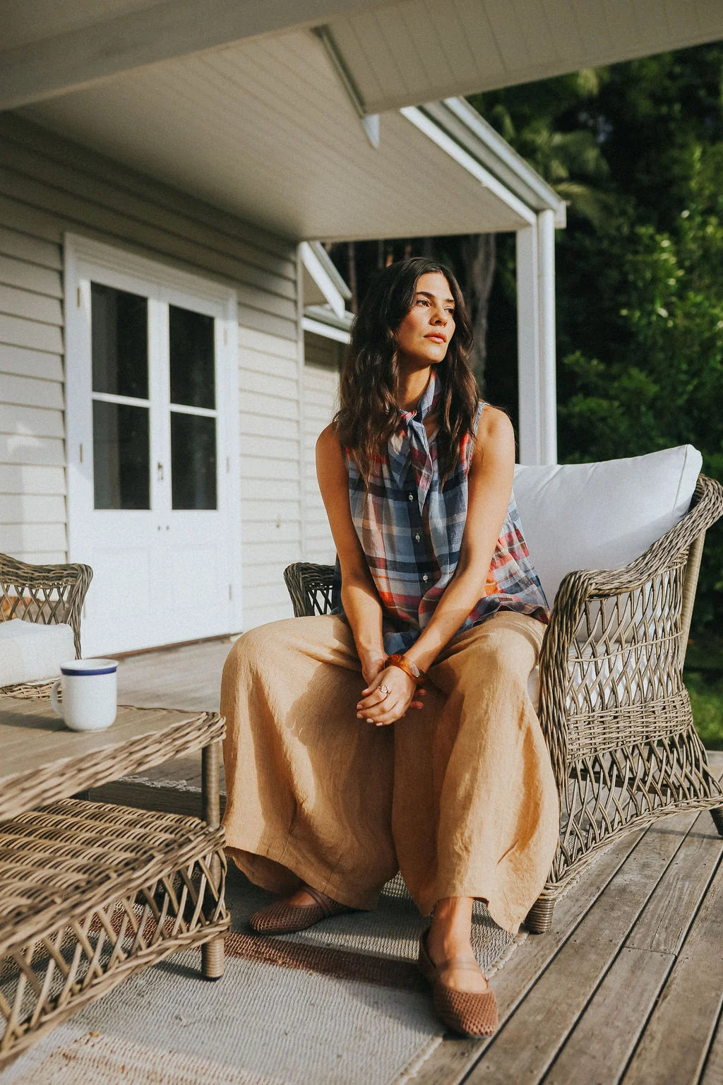 Cara Linen Check Top - Multicolour