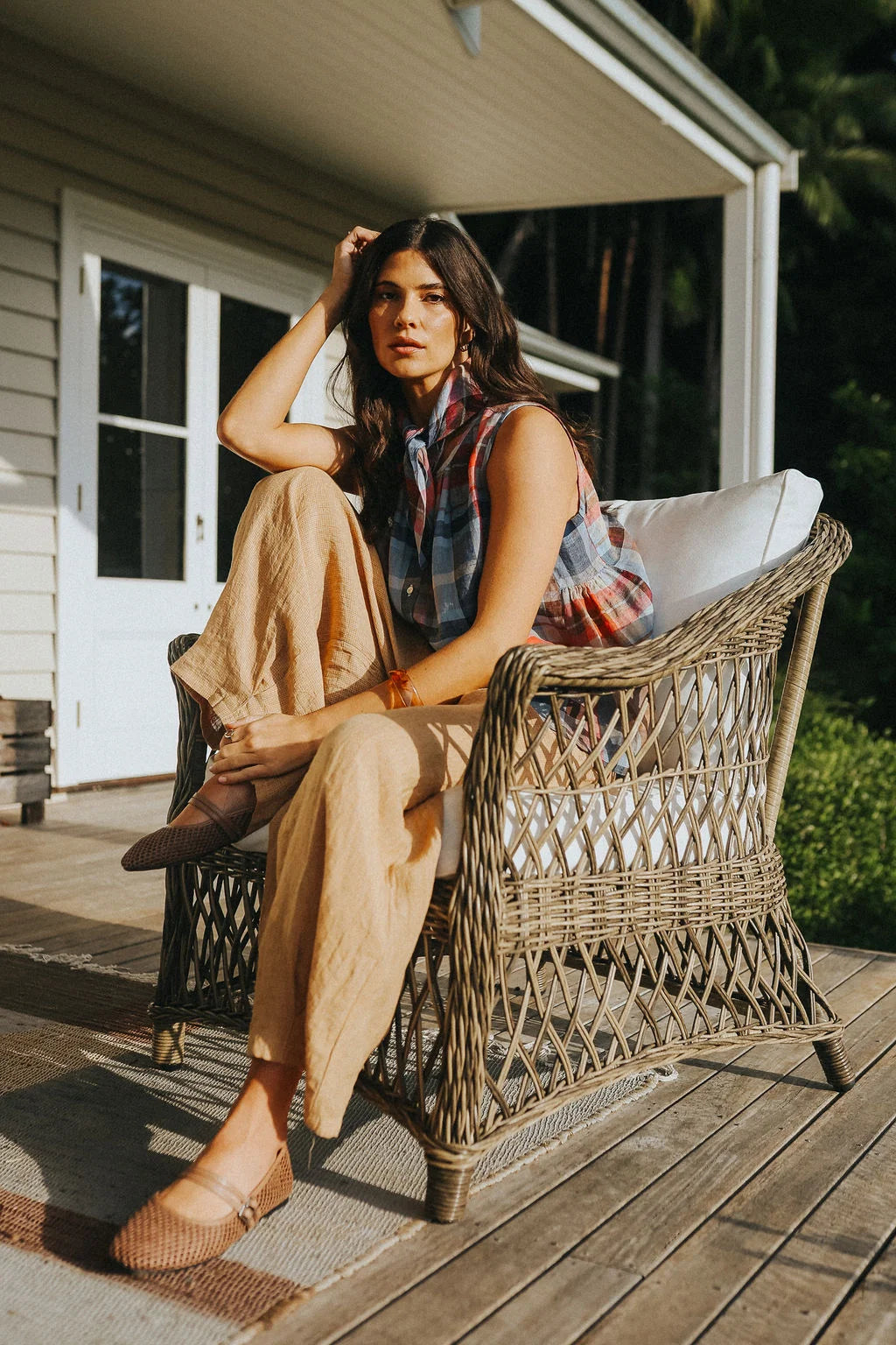 Cara Linen Check Top - Multicolour