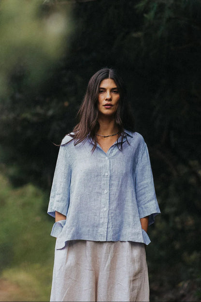 Dion S/S Shirt - Fine Blue Stripe