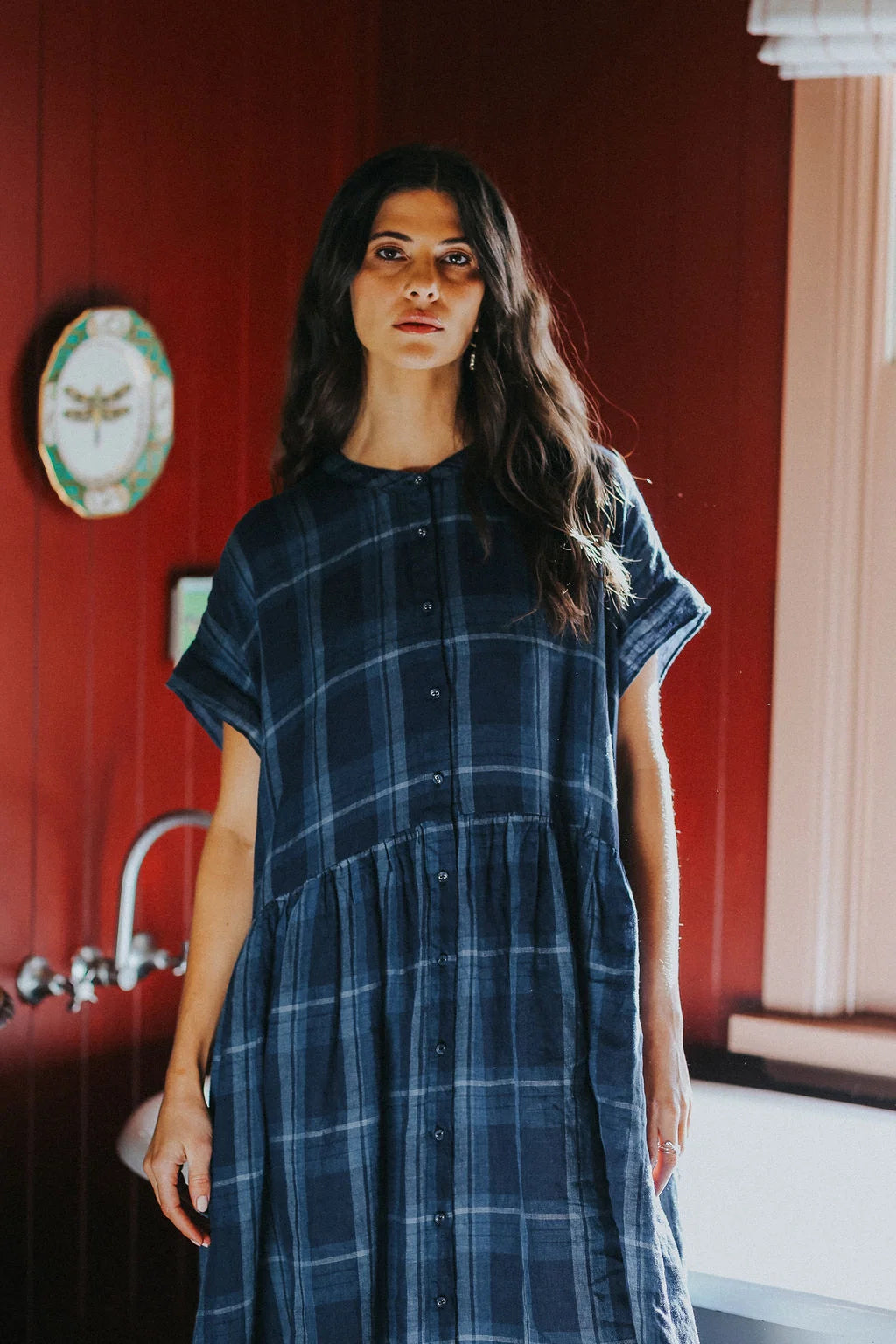 Juliette Blue Check Linen Dress