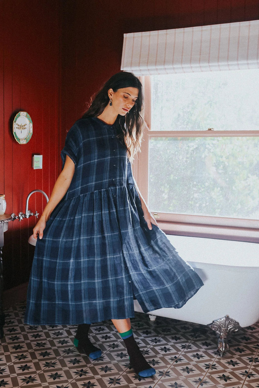 Juliette Blue Check Linen Dress