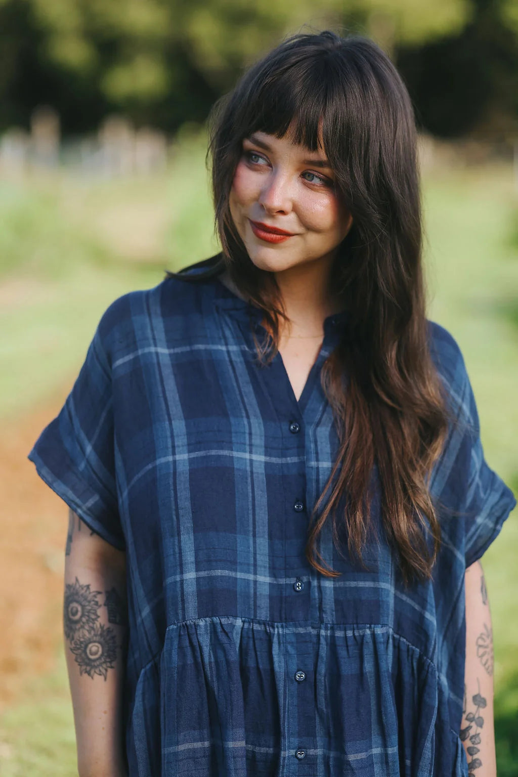 Juliette Blue Check Linen Dress
