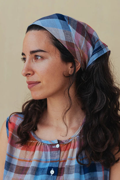 Linen Scarf/Neckerchief - Multi Check