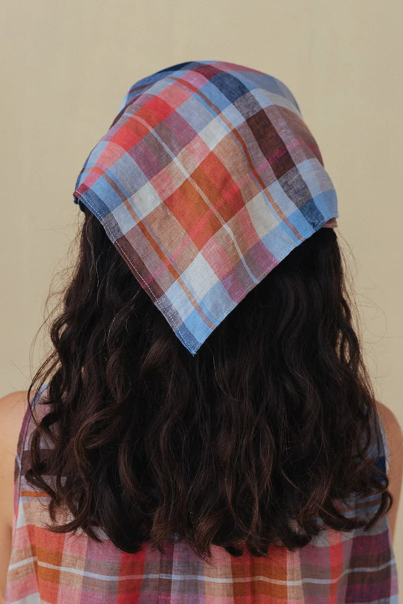 Linen Scarf/Neckerchief - Multi Check
