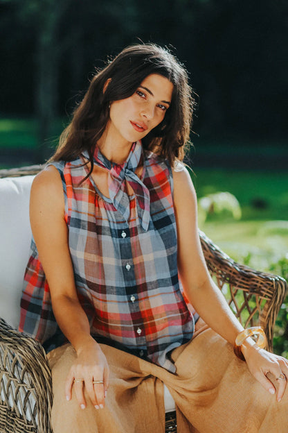 Linen Scarf/Neckerchief - Multi Check
