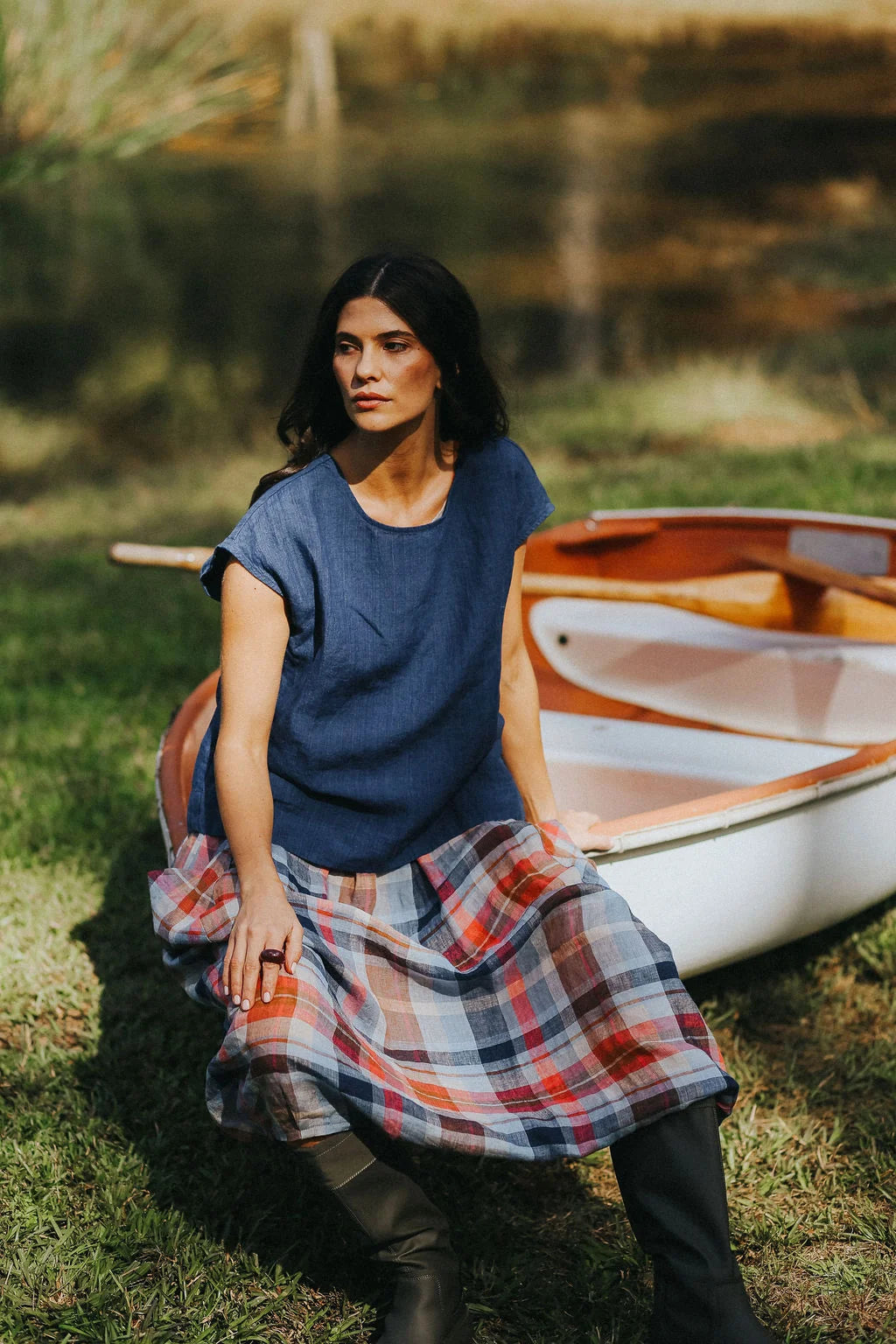 Mirella Linen Cap Slv Top - Indigo