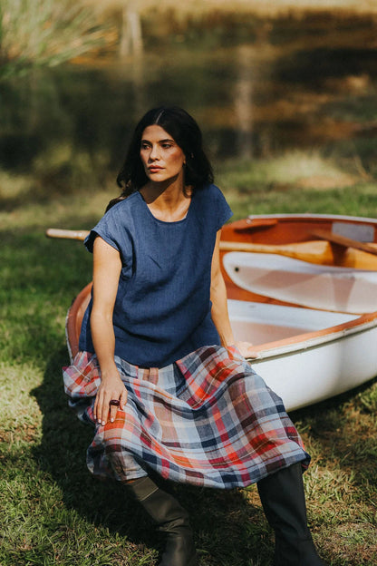 Mirella Linen Cap Slv Top - Indigo