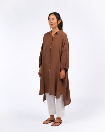 Romie Oversized Linen Shirt Dress - Tobacco