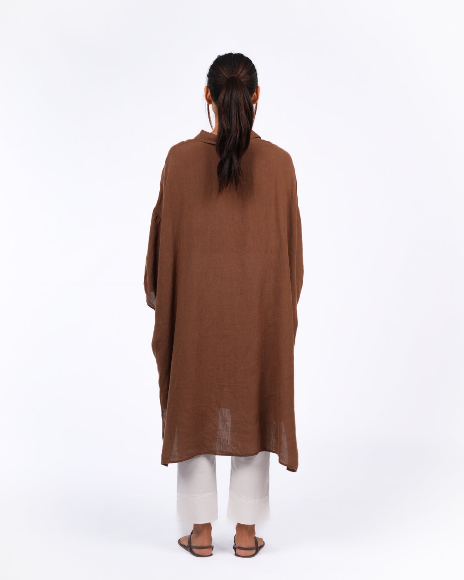 Romie Oversized Linen Shirt Dress - Tobacco