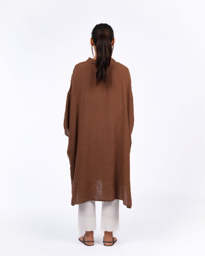 Romie Oversized Linen Shirt Dress - Tobacco
