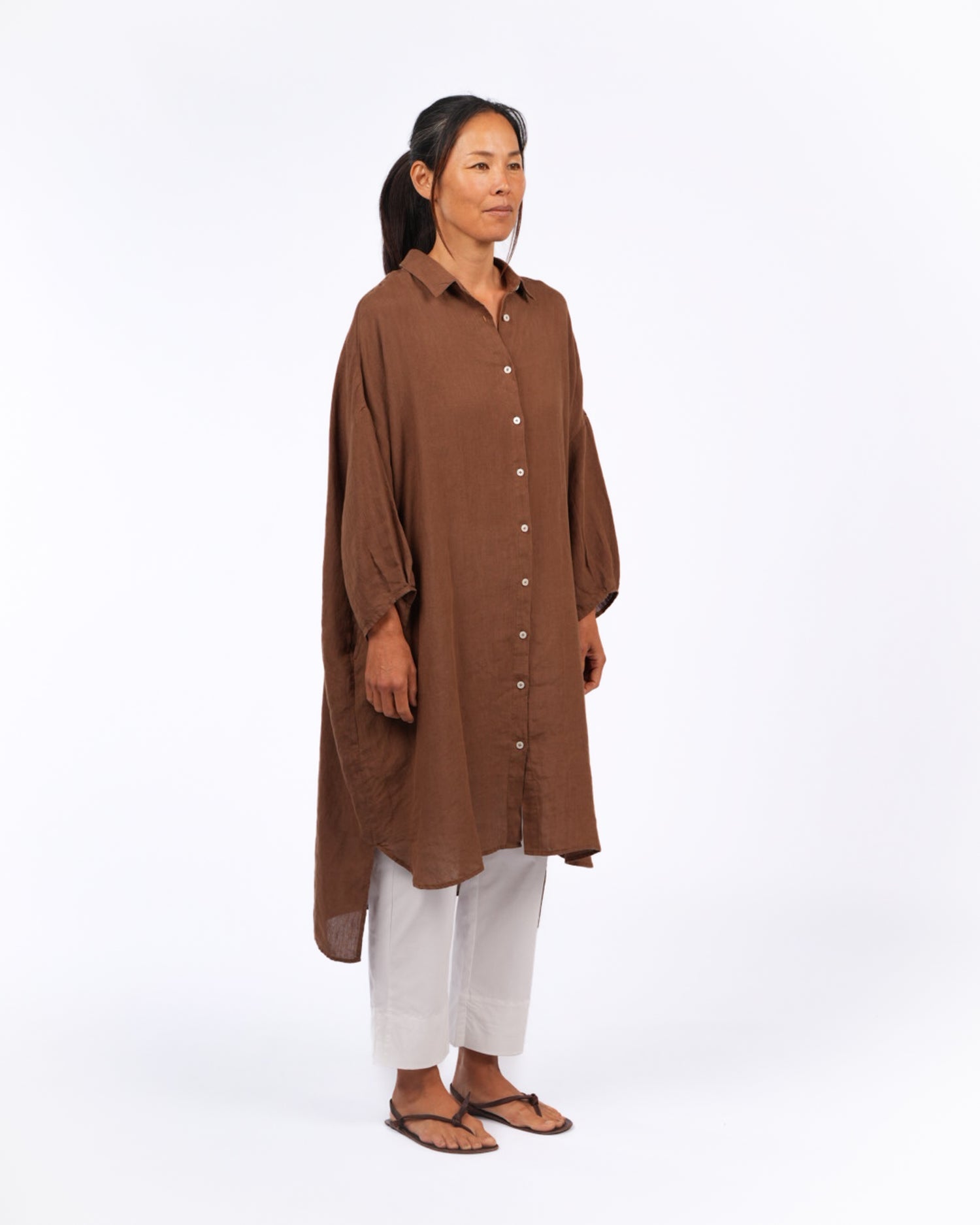 Romie Oversized Linen Shirt Dress - Tobacco