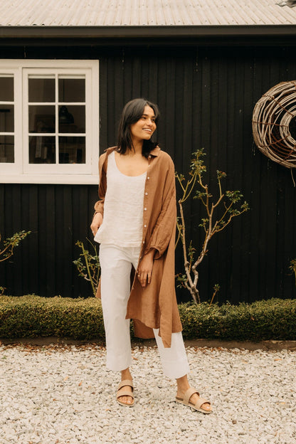 Romie Oversized Linen Shirt Dress - Tobacco