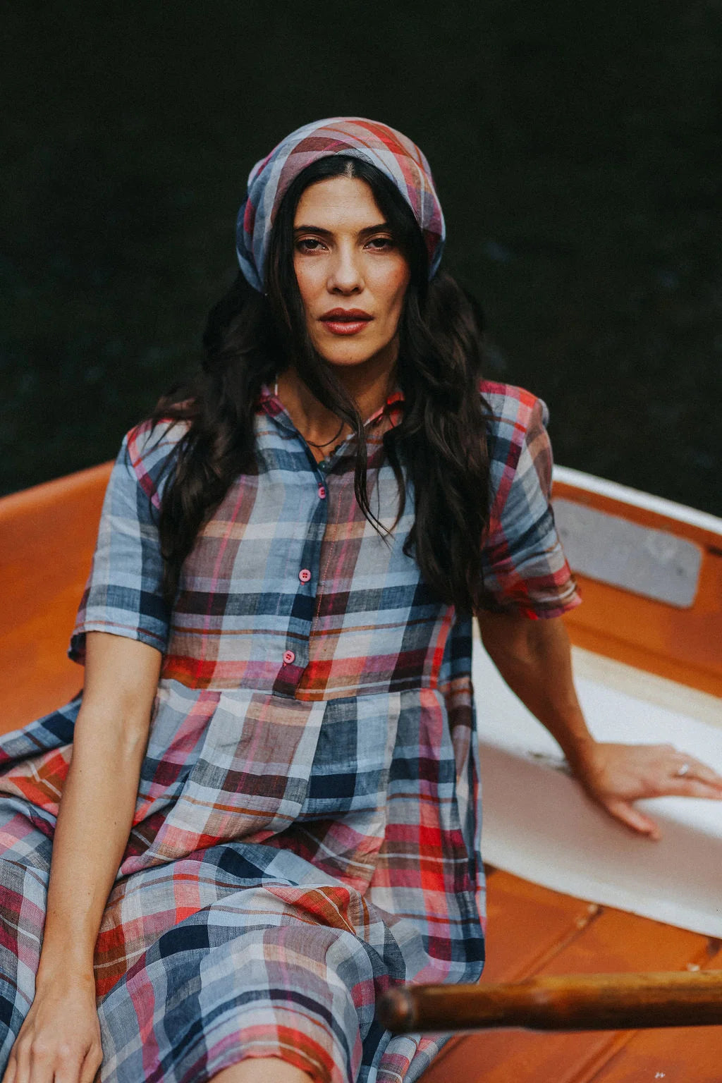Vianne Check Linen Dress - Multicolour
