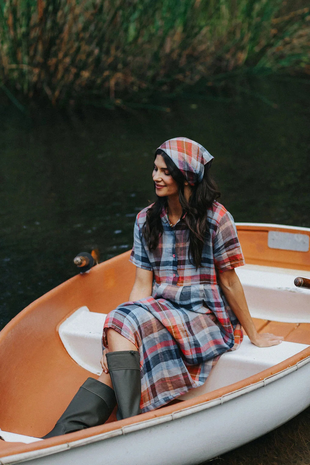 Vianne Check Linen Dress - Multicolour