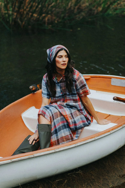Vianne Check Linen Dress - Multicolour