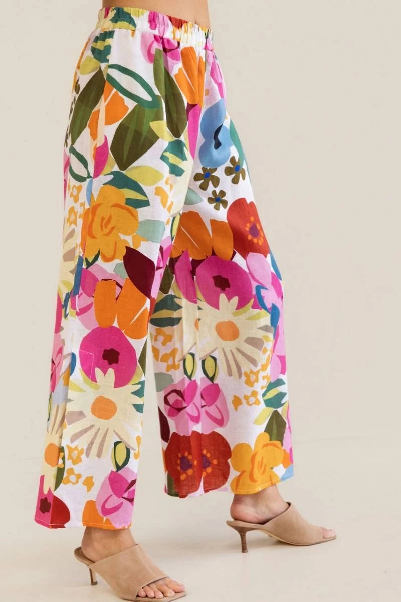 Linen Elastic Waist Pant - Bloom Burst