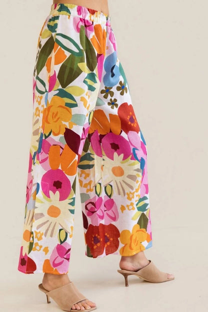 Linen Elastic Waist Pant - Bloom Burst