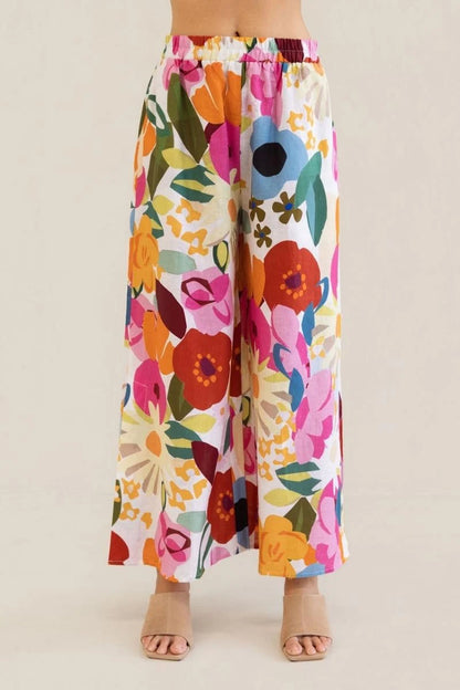 Linen Elastic Waist Pant - Bloom Burst