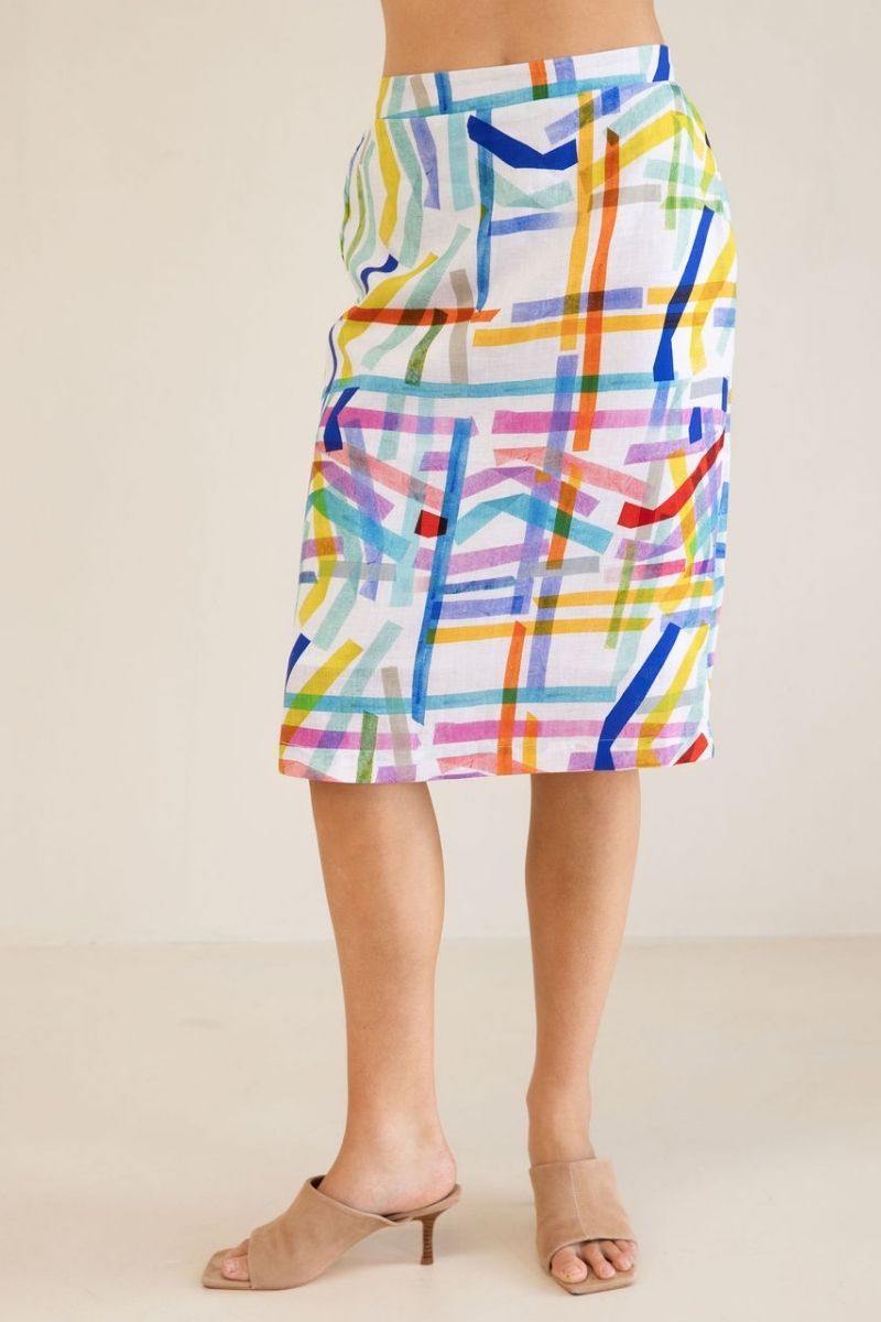 Linen Skirt - Confetti Stripe