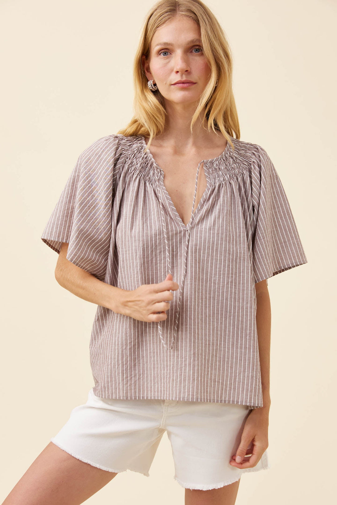 Lyndell Shirred Top - Taupe