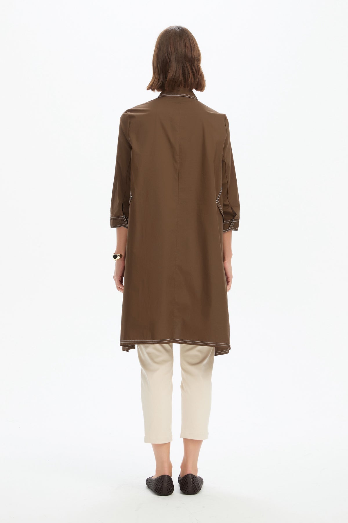 Handkerchief Hem Contrast Shirt - Chocolate