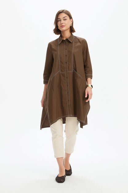Handkerchief Hem Contrast Shirt - Chocolate