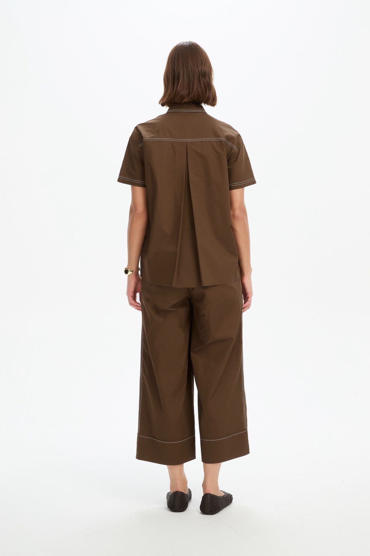 Pleated Contrast Shirt - Chocolate