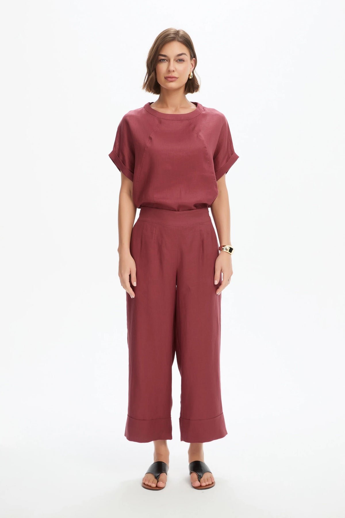 Wide Leg Linen Pant - Brick
