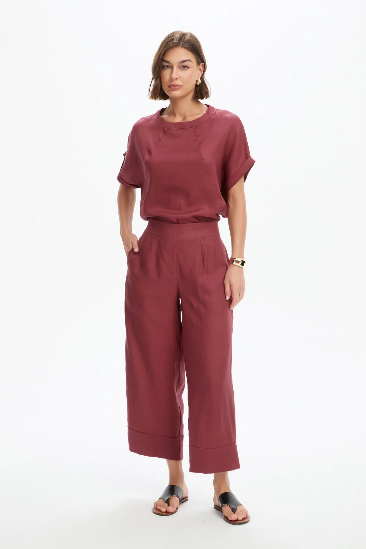 Wide Leg Linen Pant - Brick