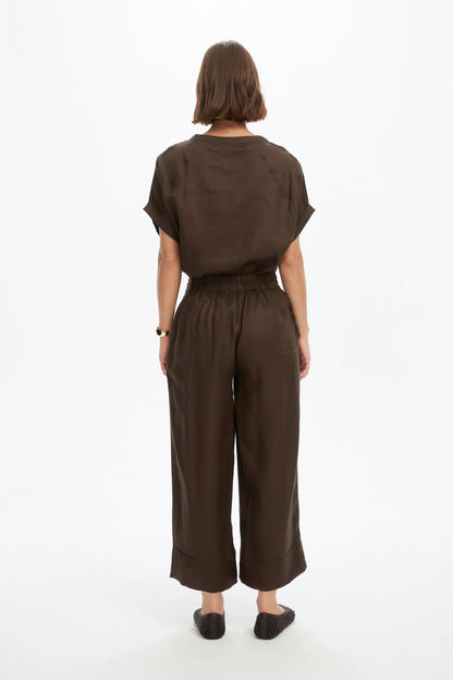 Wide Leg Linen Pant - Chocolate