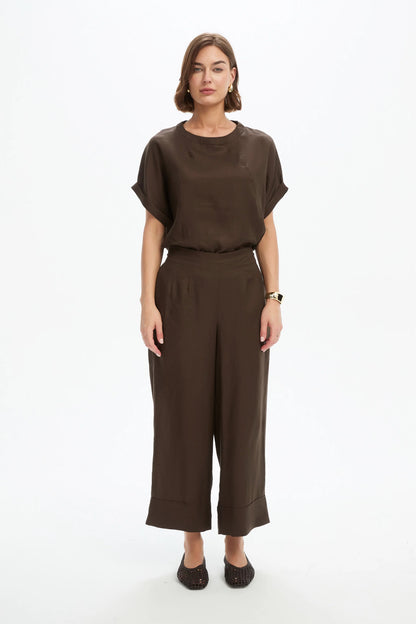 Wide Leg Linen Pant - Chocolate