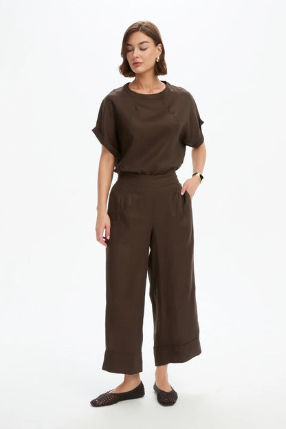 Wide Leg Linen Pant - Chocolate