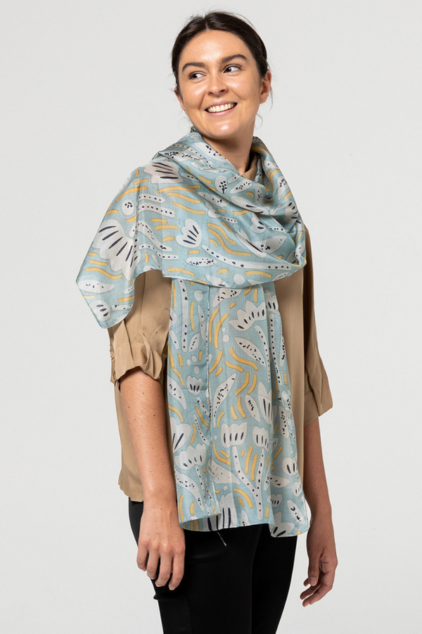 Daisy Silk Scarf - Lake/Butter/Indigo