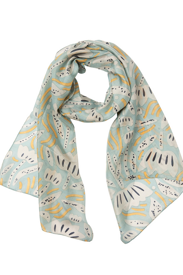 Daisy Silk Scarf - Lake/Butter/Indigo