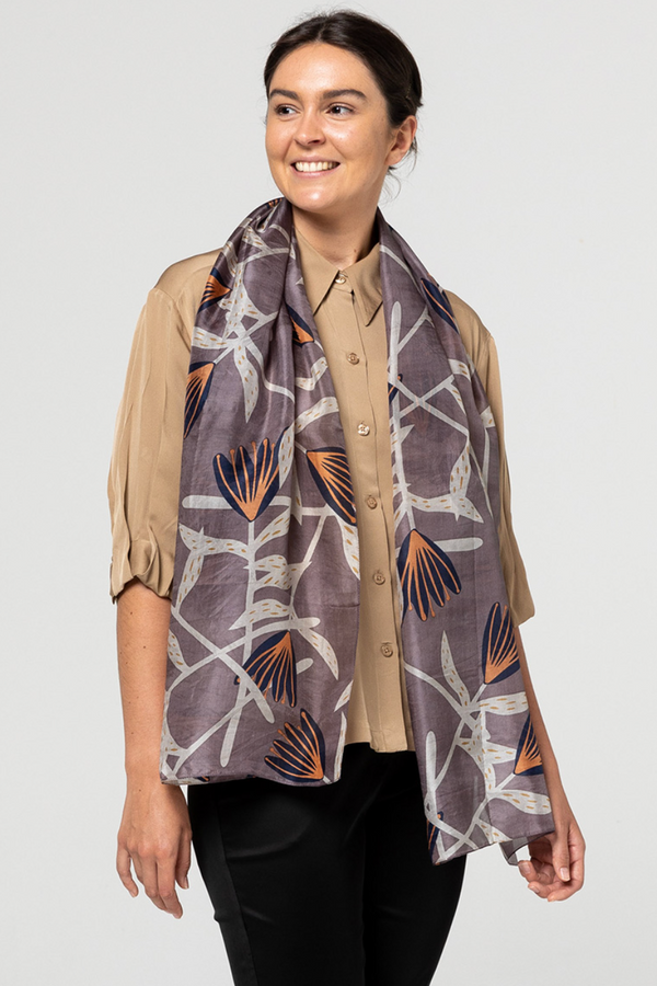 Flannel Flower Silk Scarf - Slate