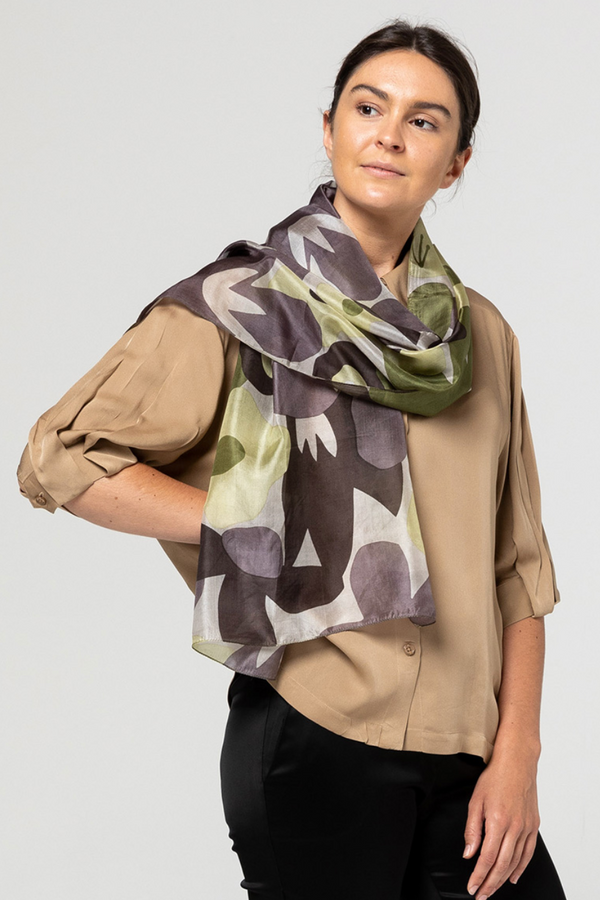 Frangipani Silk Scarf - Cof/Ind